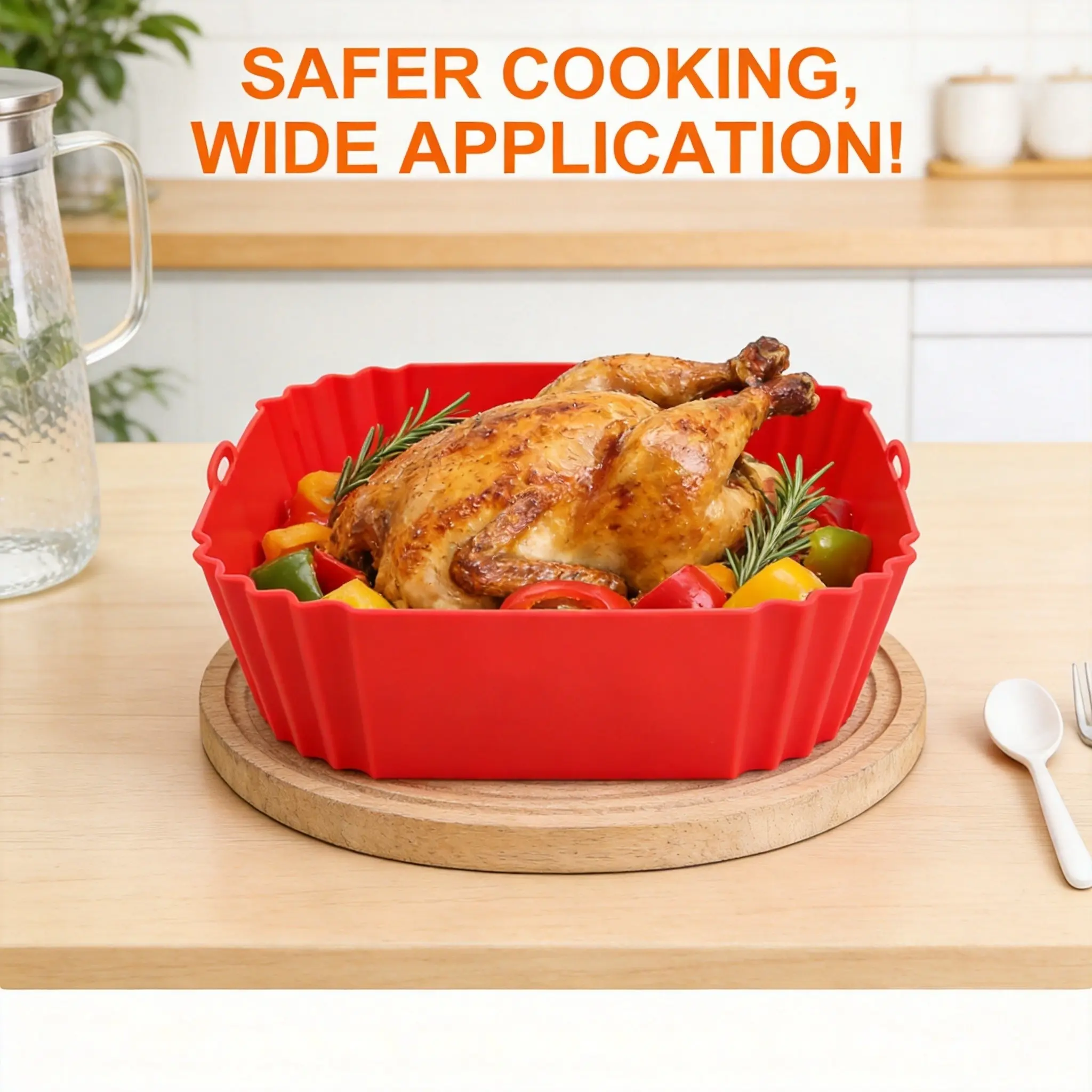 Silicone Air Fryer Mat, Air Fryer Liners, Food Grade Reusable Silicone Baking Tray, Non-Stick High Temperature Resistant, Easy Clean, for Oven, Microwave, Fridge, Steamer