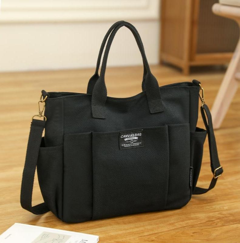 2026 Trendy Preppy College Canvas Tote - Solid Color Multi-Pocket | Secure Zipper Large Capacity | Convertible Shoulder/Crossbody | Fall Outfits & Thoughtful Gift Must-Have