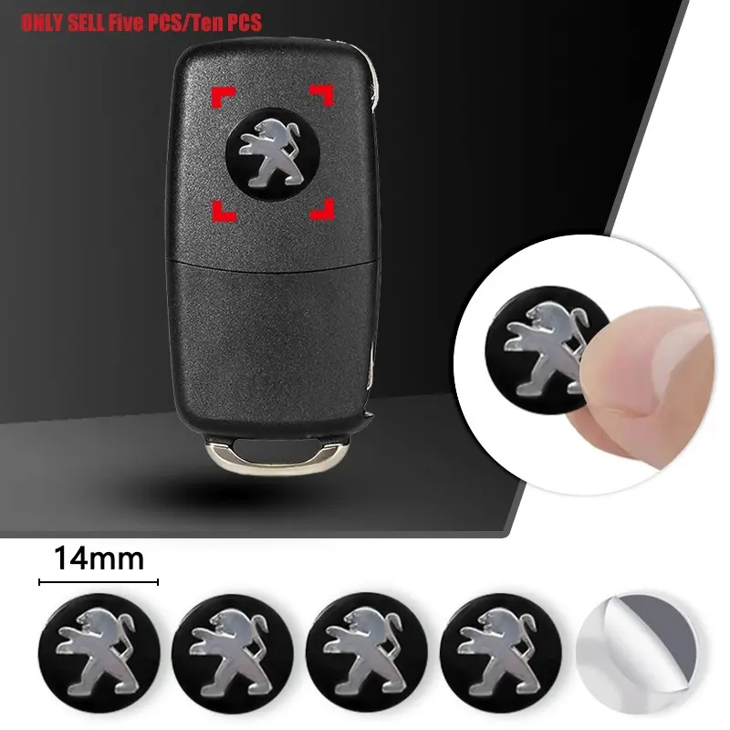 5/10pcs 14mm 3D Round Car Remote Key Emblem Stickers, Key Shell Stickers Decals for Peugeot Models, Durable and Stylish Design