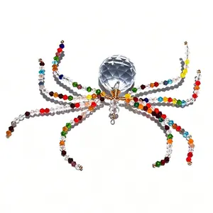 Crystal Spider Dream Catcher Pendant, Beaded Sunlight Catcher, Handmade Halloween Decoration, Prism Beaded Spider, Rainbow Window Decor, Witchy Gift