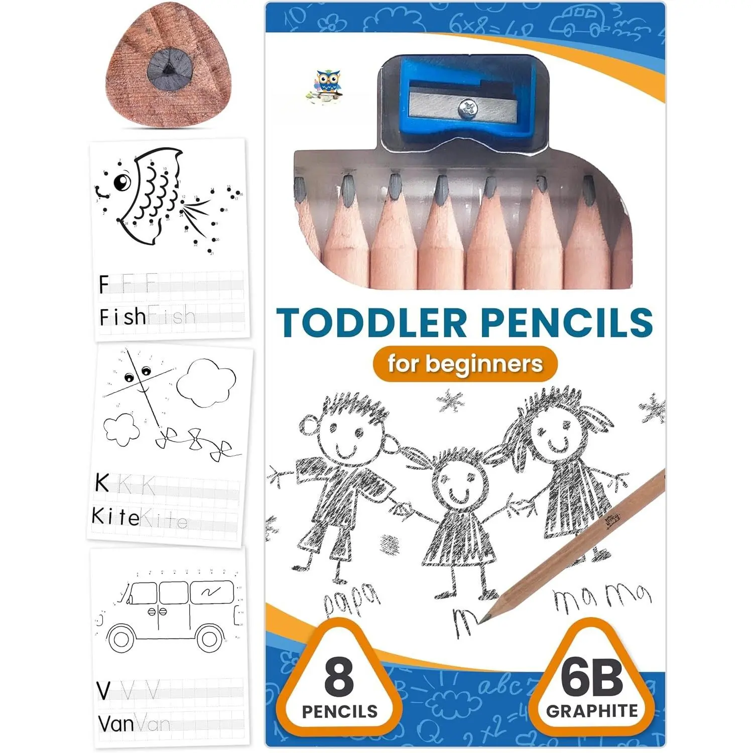 Learning Pencils For  2-4 – Pencils For Beginners,  And ,  Triangle Shape With Soft Graphite (8pk+Sharpener)