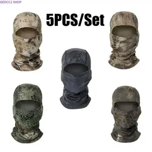 5 Pack Unisex Camo Print Cooling Balaclava Ski Mask, Breathable Quick Dry Polyester Neck Gaiter, One Size Fits All UV Protection Face Cover with Multi Wear Styles for Hiking Summer Outdoor Skiing