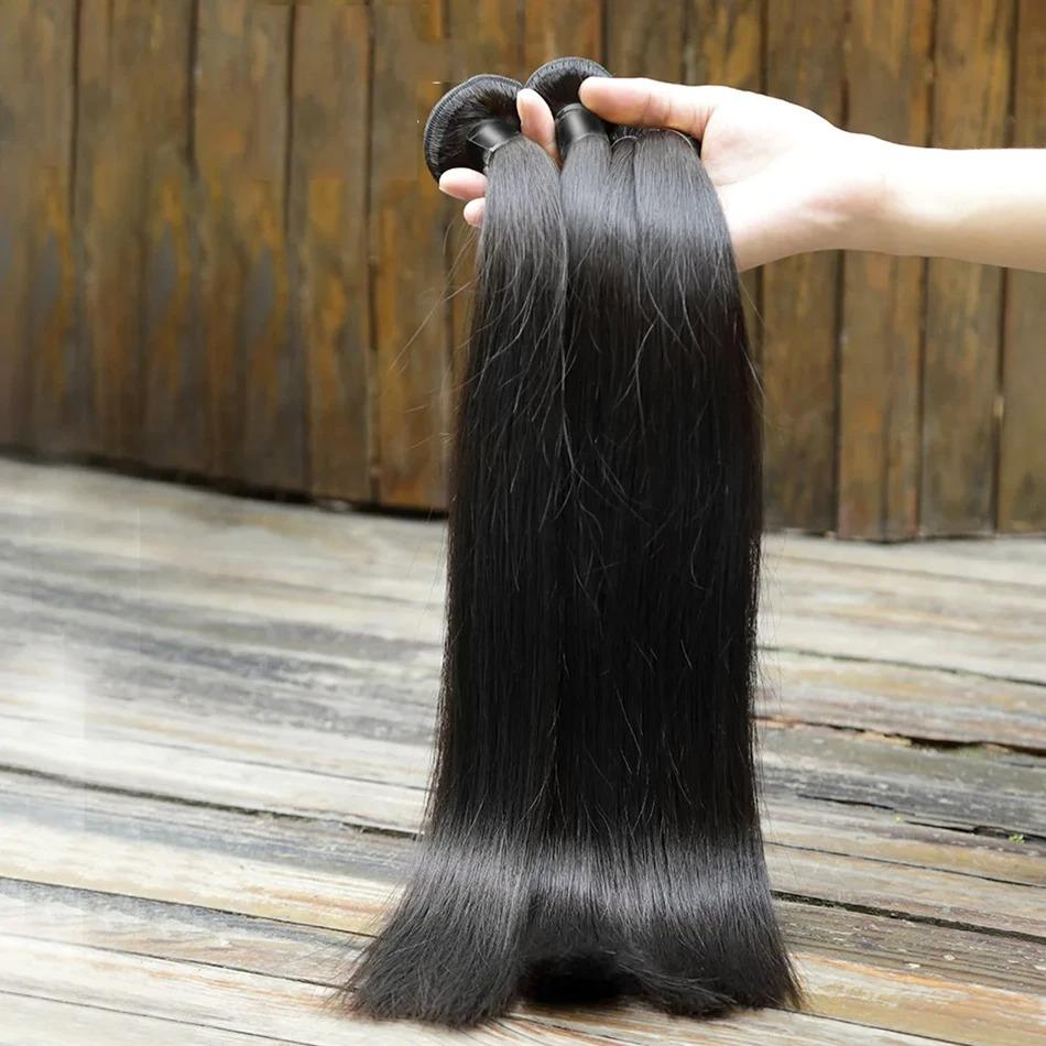 18 36 Inch Bone Straight Weave Human Hair Bundles Raw Hair Extensions Brazilian Natural Black  Deals Unprocessed
