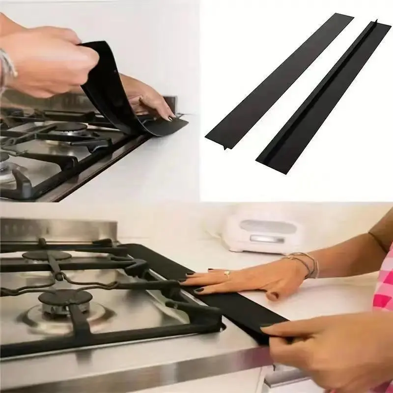 Silicone Stove Seal 2 Counts Waterproof Heat Resistant Countertop Stove Cover Dustproof Kitchen Oil Gas Slit Filler
