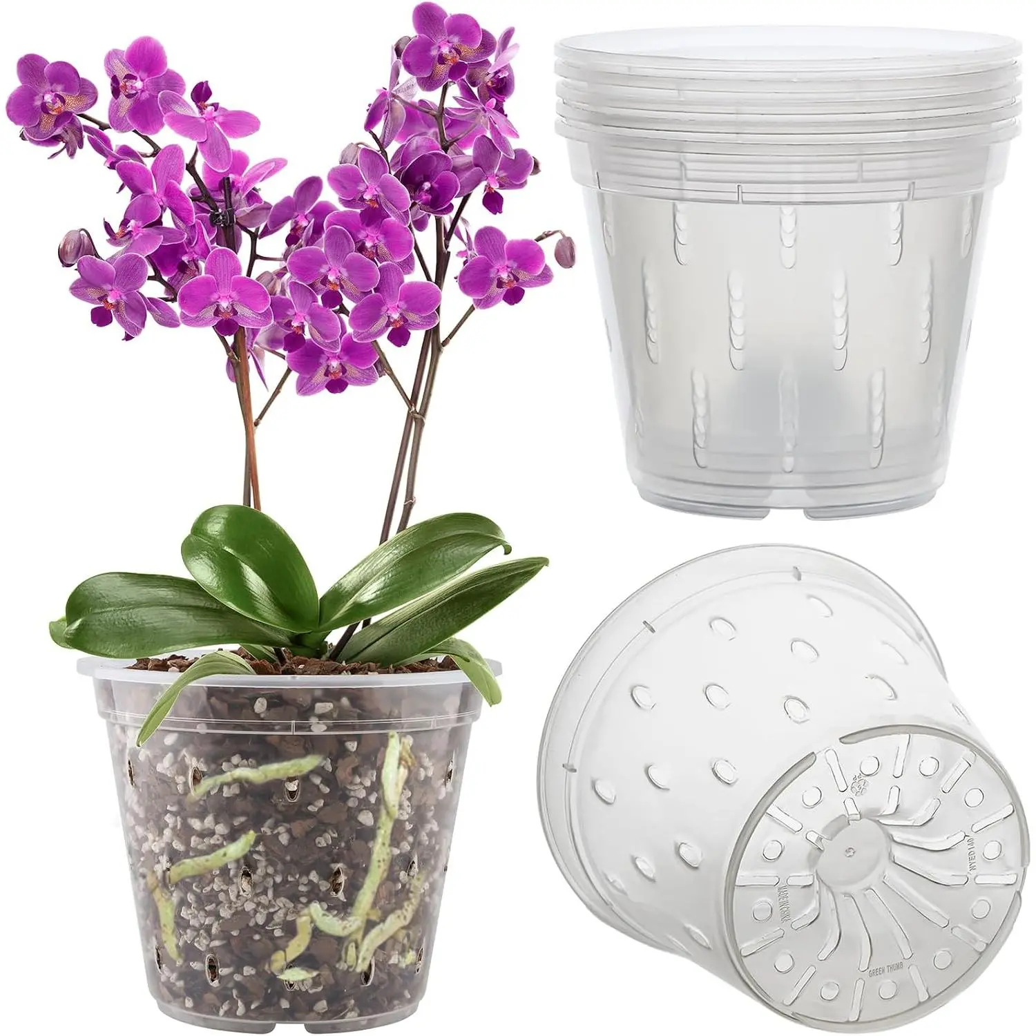 Orchid Pot, 6 Pack Orchid Pots with Holes, 5.5 Inch Clear Plastic Flower Planters for Repotting Indoor Outdoor, Breathable Slotted  Planter