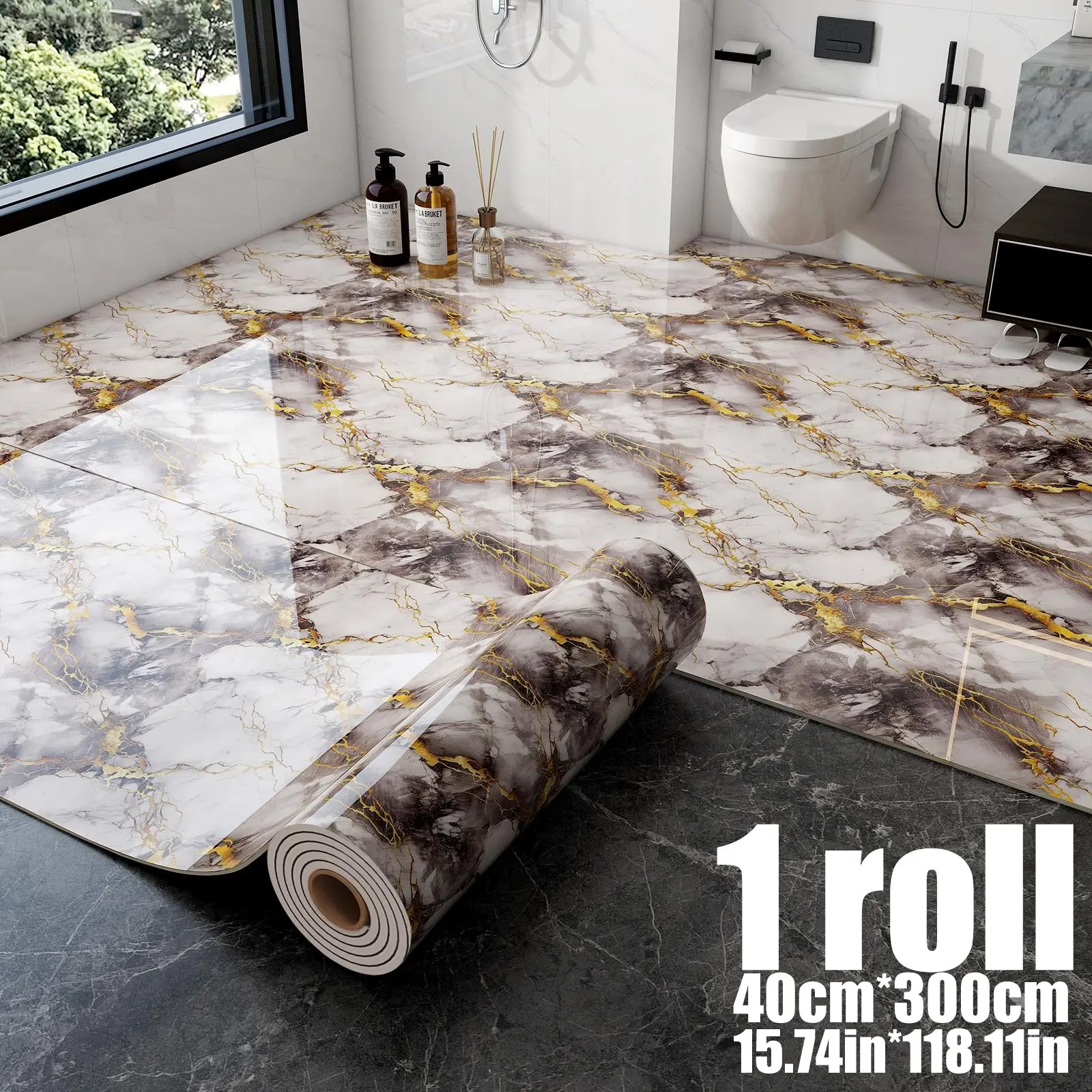 Self-Adhesive Marble Wallpaper Peel and Stick, Fireproof Waterproof Wall Material for Interior Walls, Living Room Decor, Dining Room Decor, 40x300cm, Gold Pattern