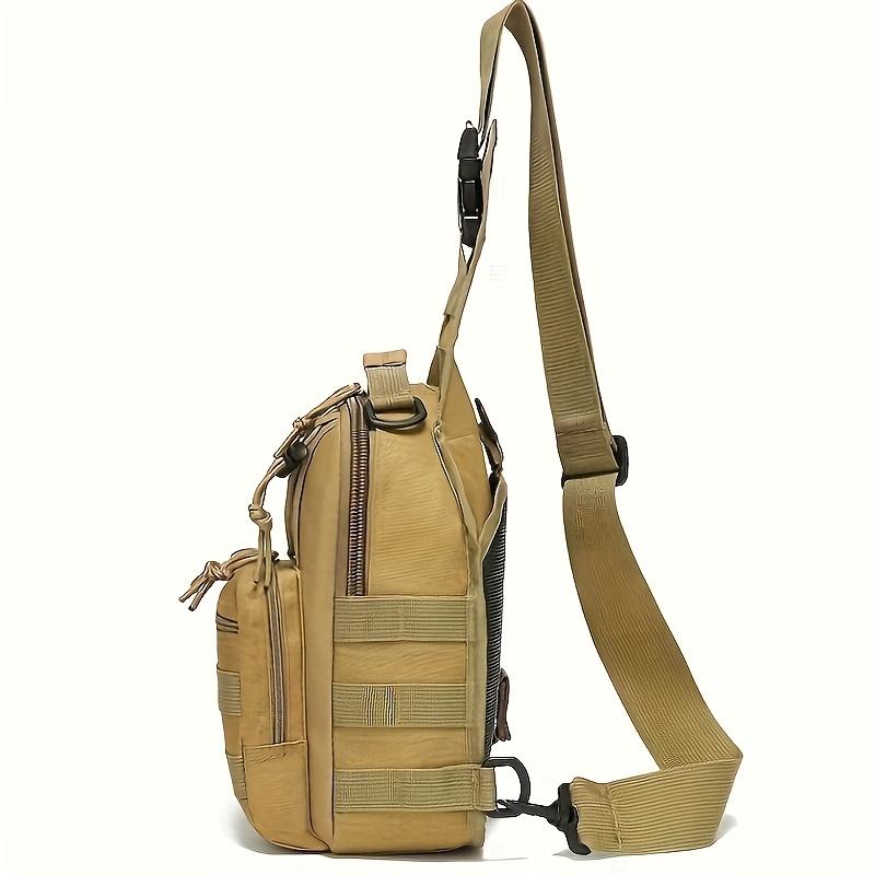 Outdoor single-shoulder fishing backpack, fishing tackle storage bag, gear backpack with fishing rod holder, tactical crossbody bag, large capacity, Molle chest pack, suitable for hiking, traveling, cycling, hunting, and everyday commuting for men women
