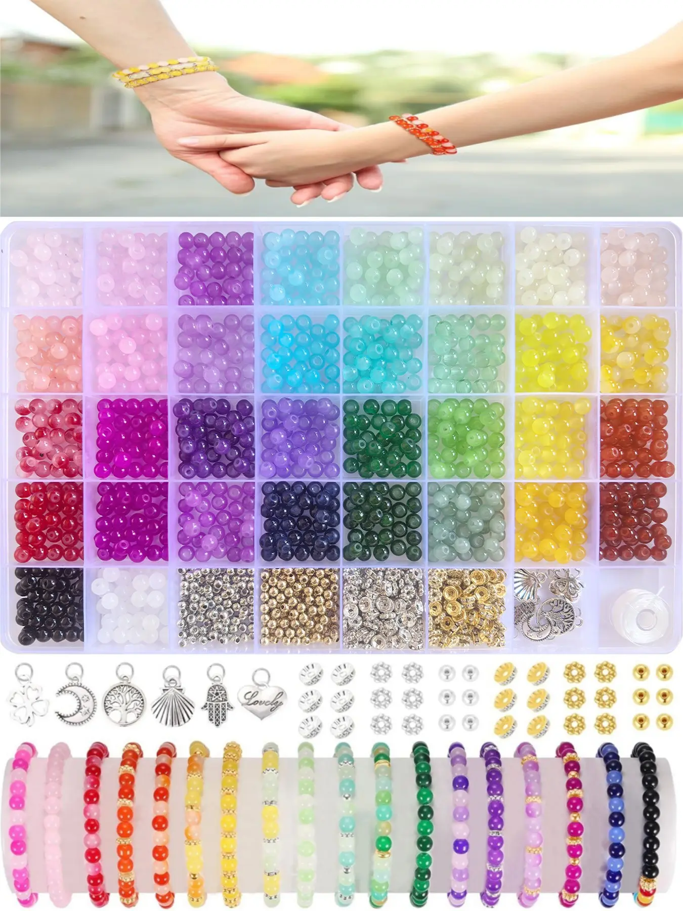 1368 Pieces 6mm Glass Bead Jewelry Making Supplies, 34 Colors Solid Color Smooth Crystal Round Beads, DIY Earring Necklace Craft Bracelet Making, Bead Kit
