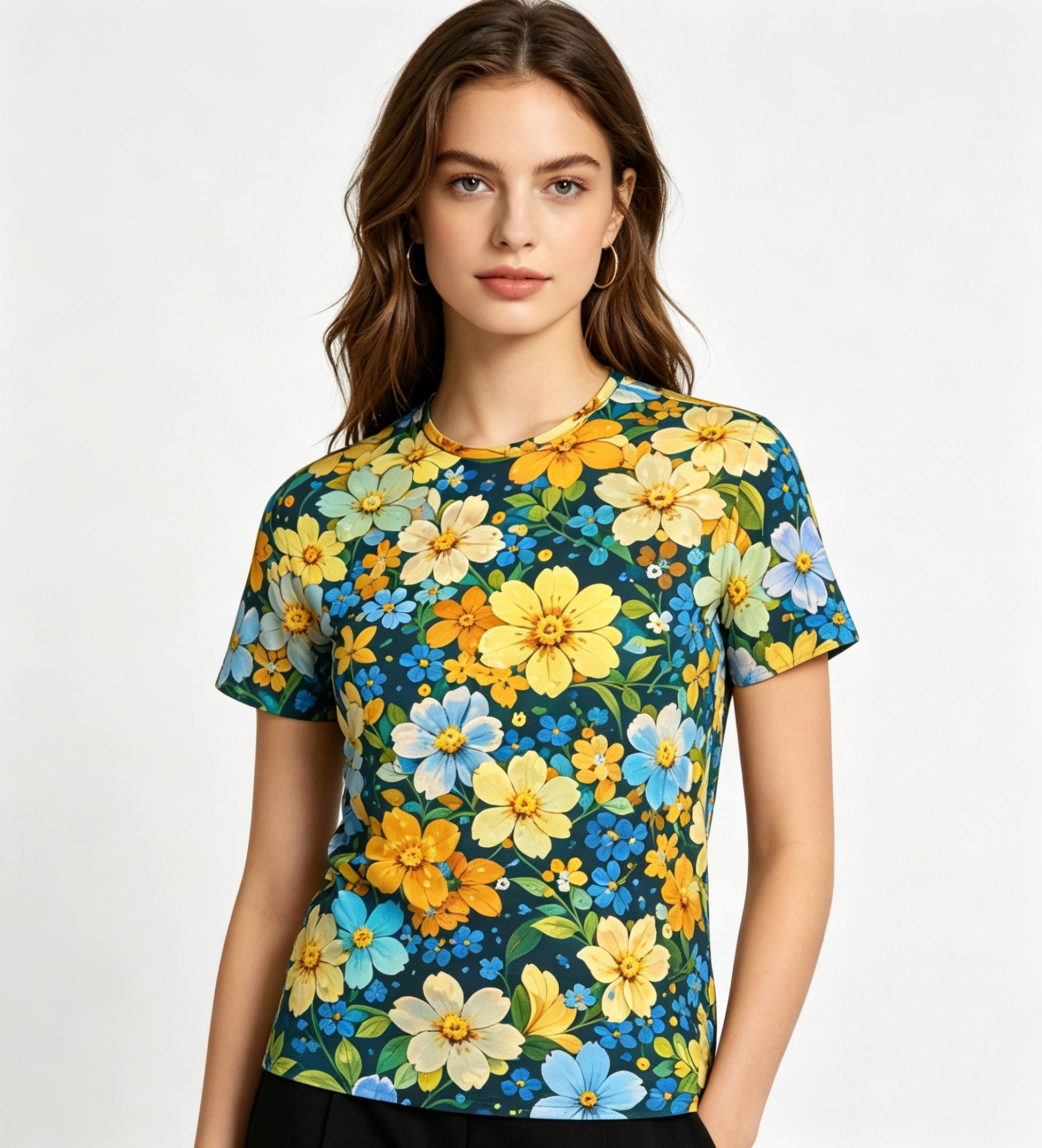 Summer Floral Oil Painting Style Flower Sea Summer Full-Print Short-Sleeve 3D Printed T-Shirt Unisex Outdoor Comfortable Top Party Clothes Couple Pattern Gift for Friends