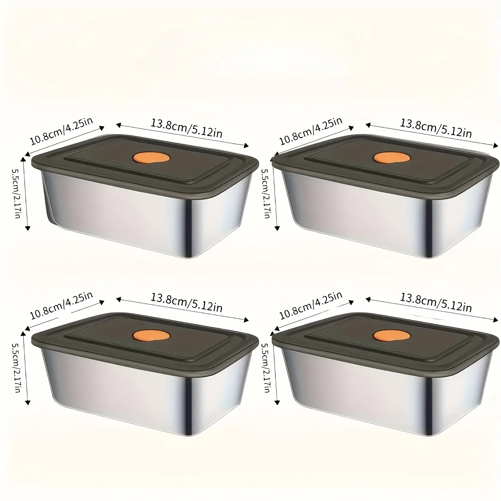 Stainless steel airtight food storage container, portioning container, bento box, Rectangular bento boxes