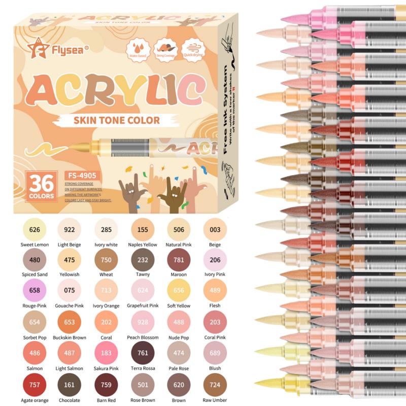 Skin Tones Art Markers,12/24/36 Color Soft Brush Tip Acrylic Paint Pens, Quick-Drying Waterproof Acrylic Paint Markers for Illustration Sketching, Wood,Glass,Fabric,Rocks Painting, Colored Markers, Art Marker Set