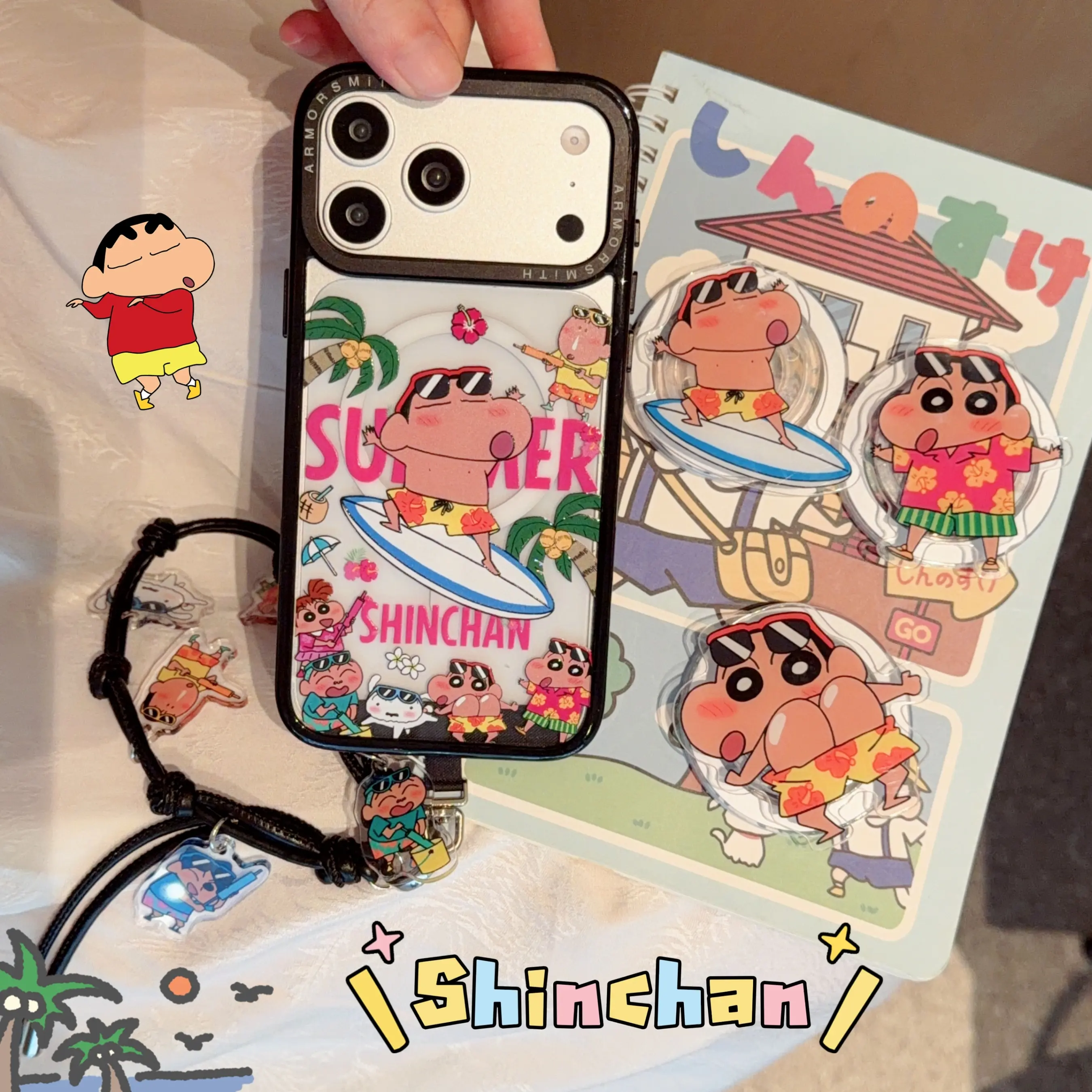 Cast Armorist Hawaiian Black Shin-chan cute protective case for 17promax mobile phone case 14,Christmas,Military