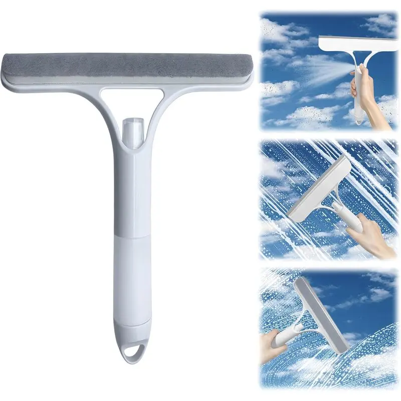 3-in-1 Window Cleaning Tool with Spray, Glass Squeegee & Removable Scrubbing Sponge for Windows, Mirrors, Shower Glass & Car Windshields