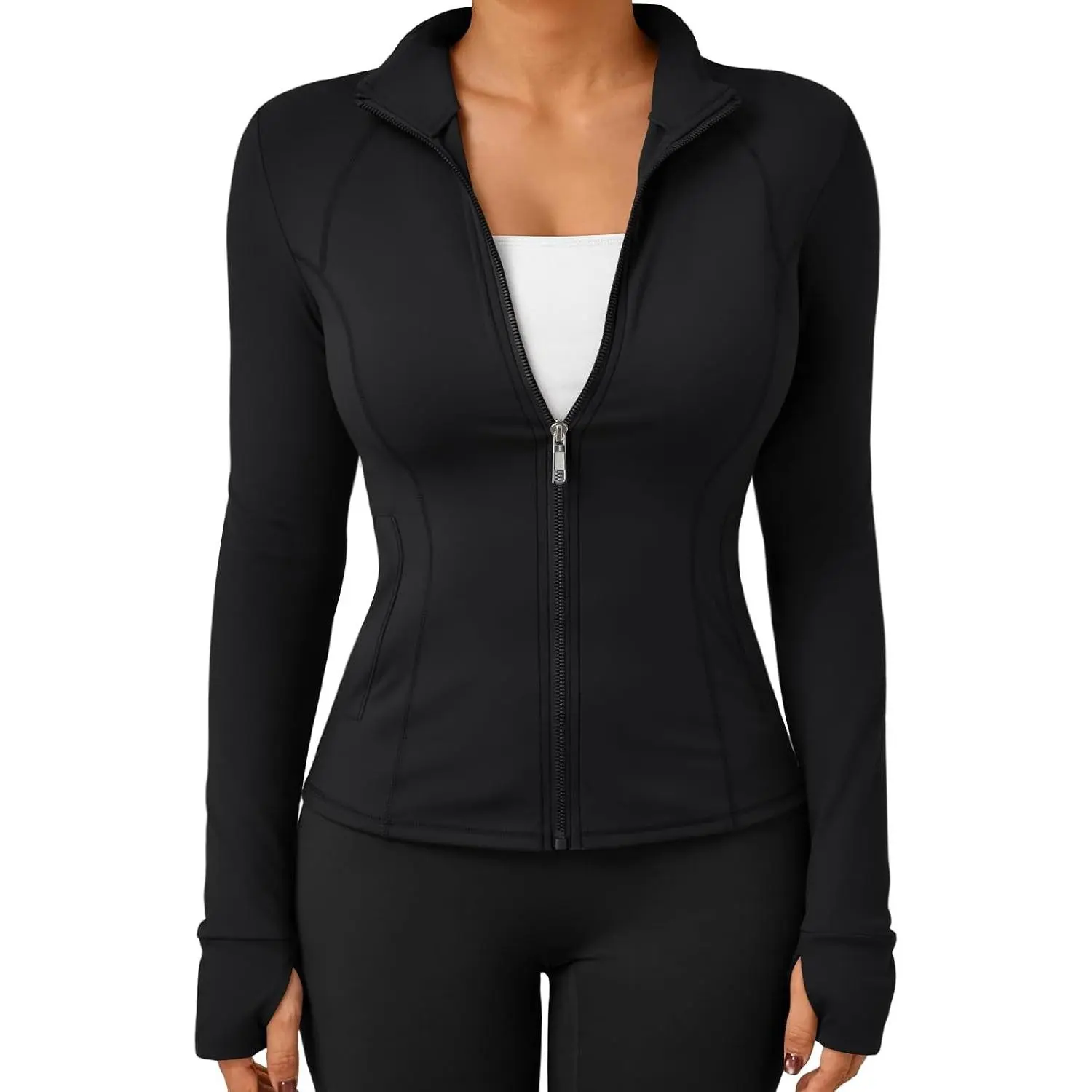 Women's Zip Up Lightweight Jackets Workout Hoodies Slim Fit with 2 Pockets Thumb Hole Comfy Stretchy Athletic Activewear Fall Outfits Scrub Jackets