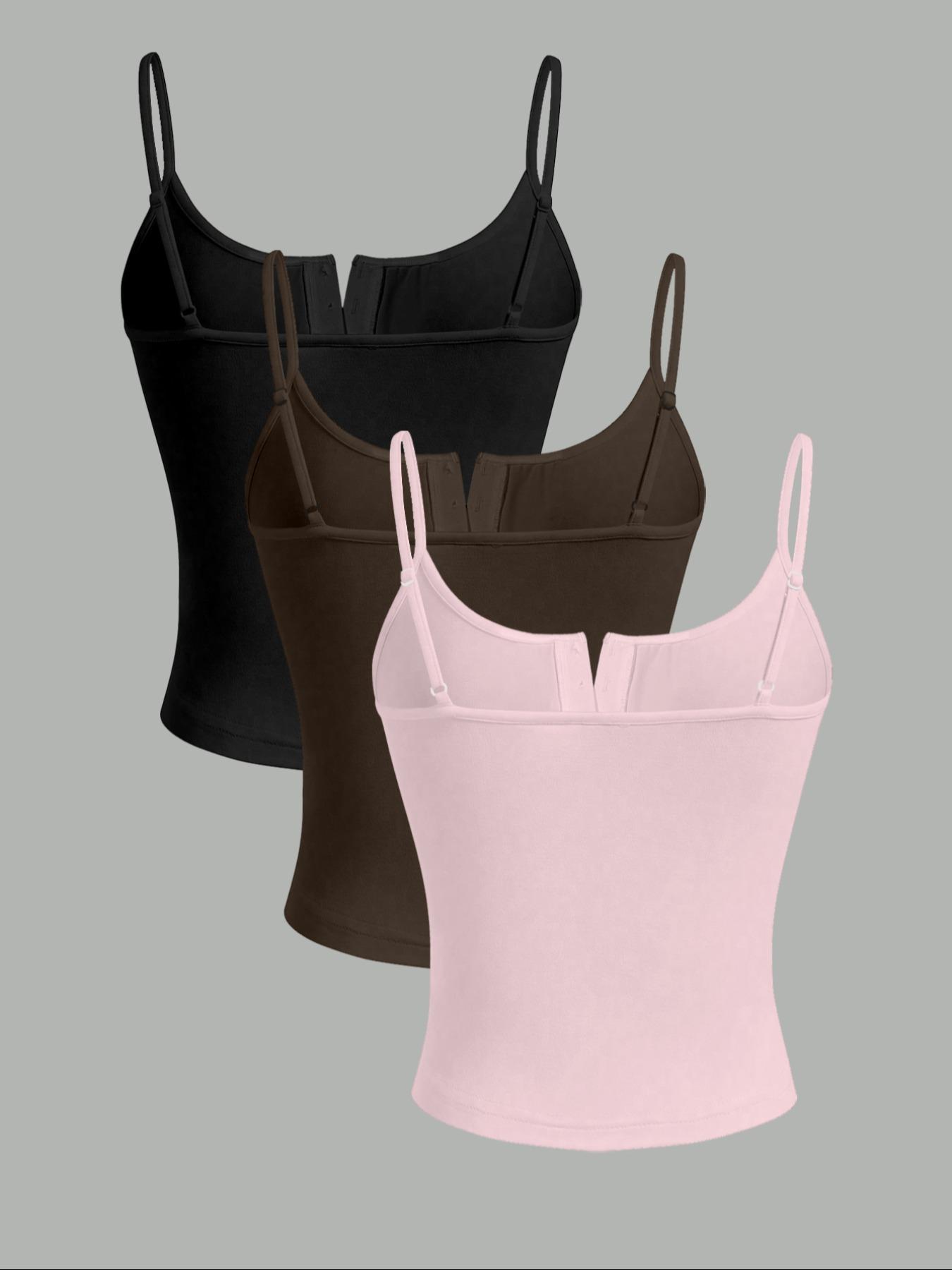 3pcs women's casual fashion sports multi button round neck solid color suspender top mixed three piece set