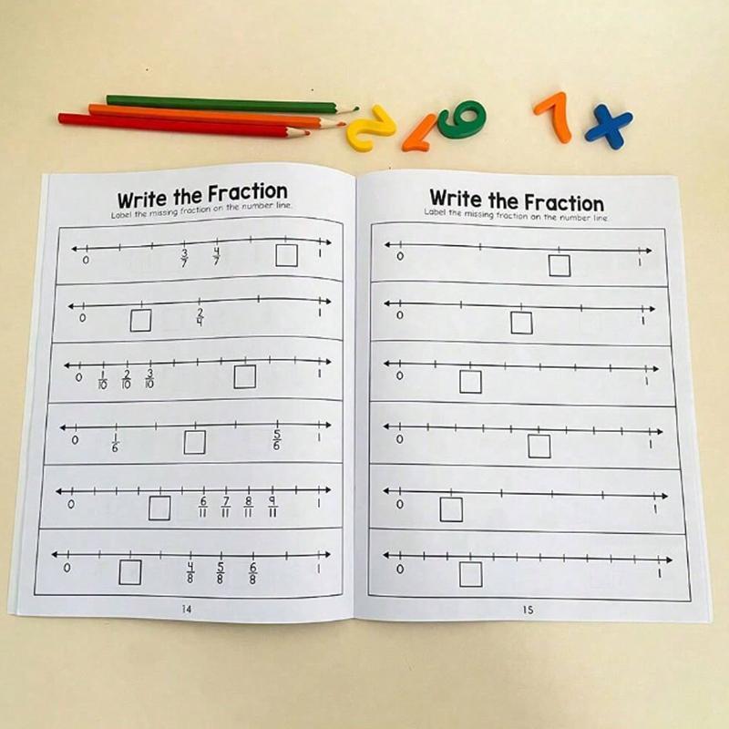 Basic Fraction Learning Workbook for Grades 3-4, Durable Paper Material with Rich Illustrations, Educational Tool for Teenagers, Math Practice Book, Visual Learning Tools