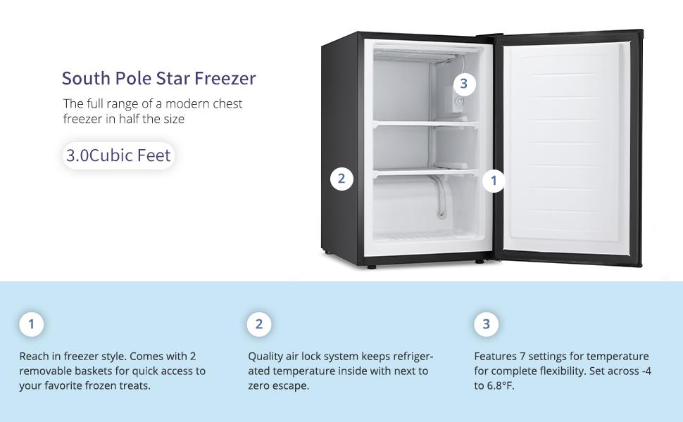 COWSAR 3.0 Cu.Ft Compact Chest Upright Freezer Single Door Reversible Stainless Steel Door, Compact Adjustable Removable Shelves for Home Office, Silver