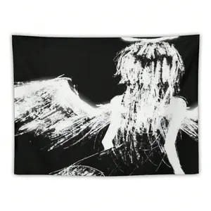 Despairing Angel Tapestry Wall Hanging Gothic Home Decor For Living Room Bedroom Office Dark Dark Background, Black Angel Flag Aesthetic Decorative Suitable For Indoor And Outdoor Decorate For College Dorm Room ,Parties, Travel, Filming, Events, Festivals