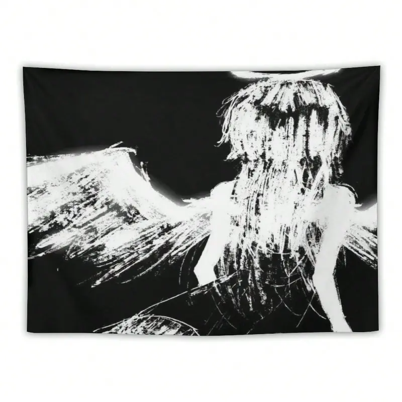 Despairing Angel Tapestry Wall Hanging Gothic Home Decor For Living Room Bedroom Office Dark Dark Background, Black Angel Flag Aesthetic Decorative Suitable For Indoor And Outdoor Decorate For College Dorm Room ,Parties, Travel, Filming, Events, Festivals