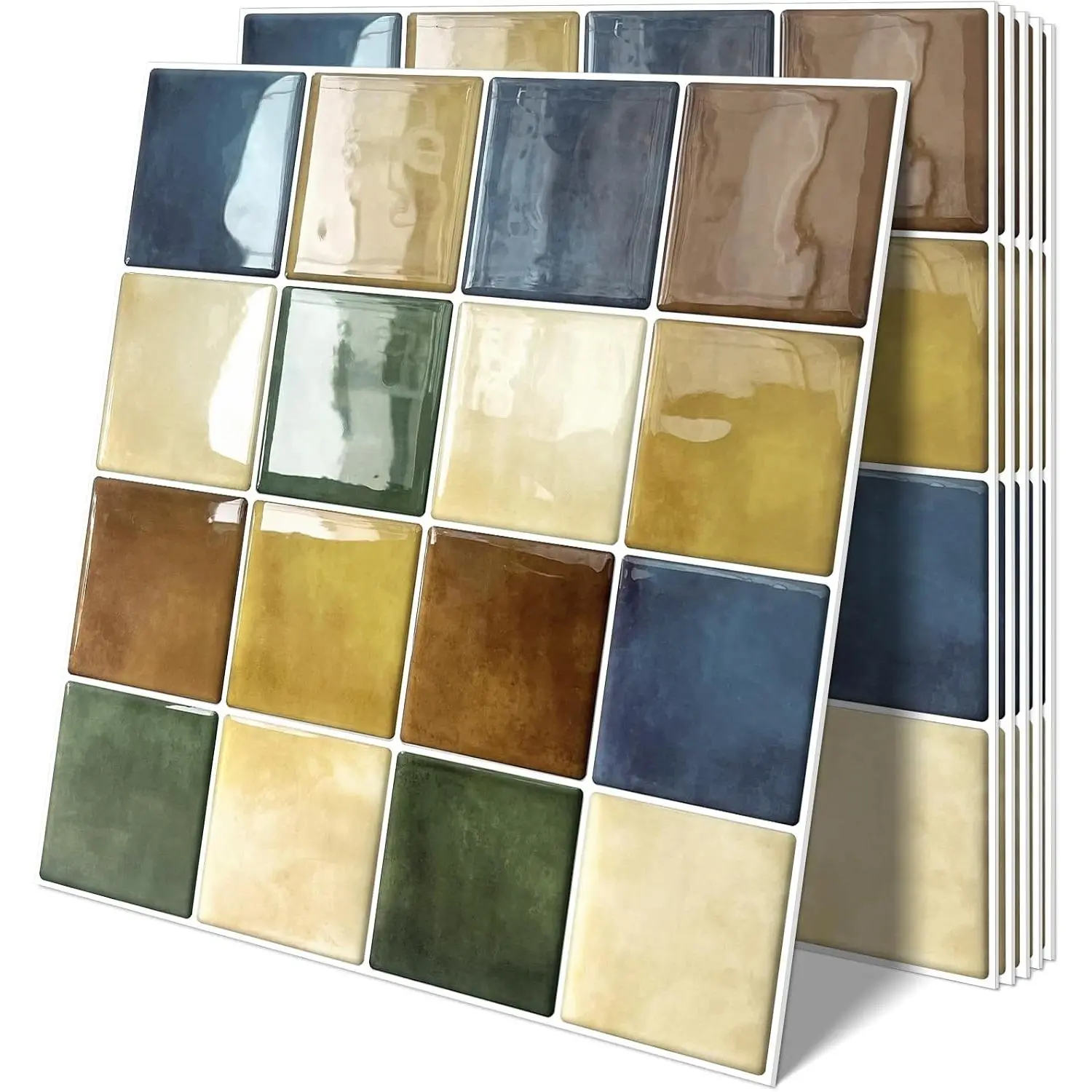 Thick Kitchen Peel and Stick Backsplash Tiles Square Self Adhesive Wall Tile Colorful (10-Sheet,12"x12")
