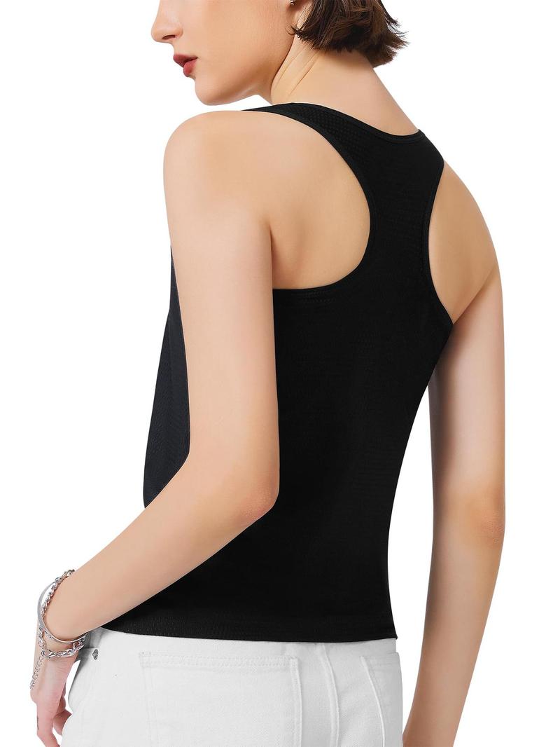 Women's Solid Color Round Neck Chest Binder Shapewear Tank Top, Casual Comfortable Compression Racer Back Sleeveless Breast Binder Pullover Shaper Vest for Daily Wear, Ladies Clothes for All Seasons