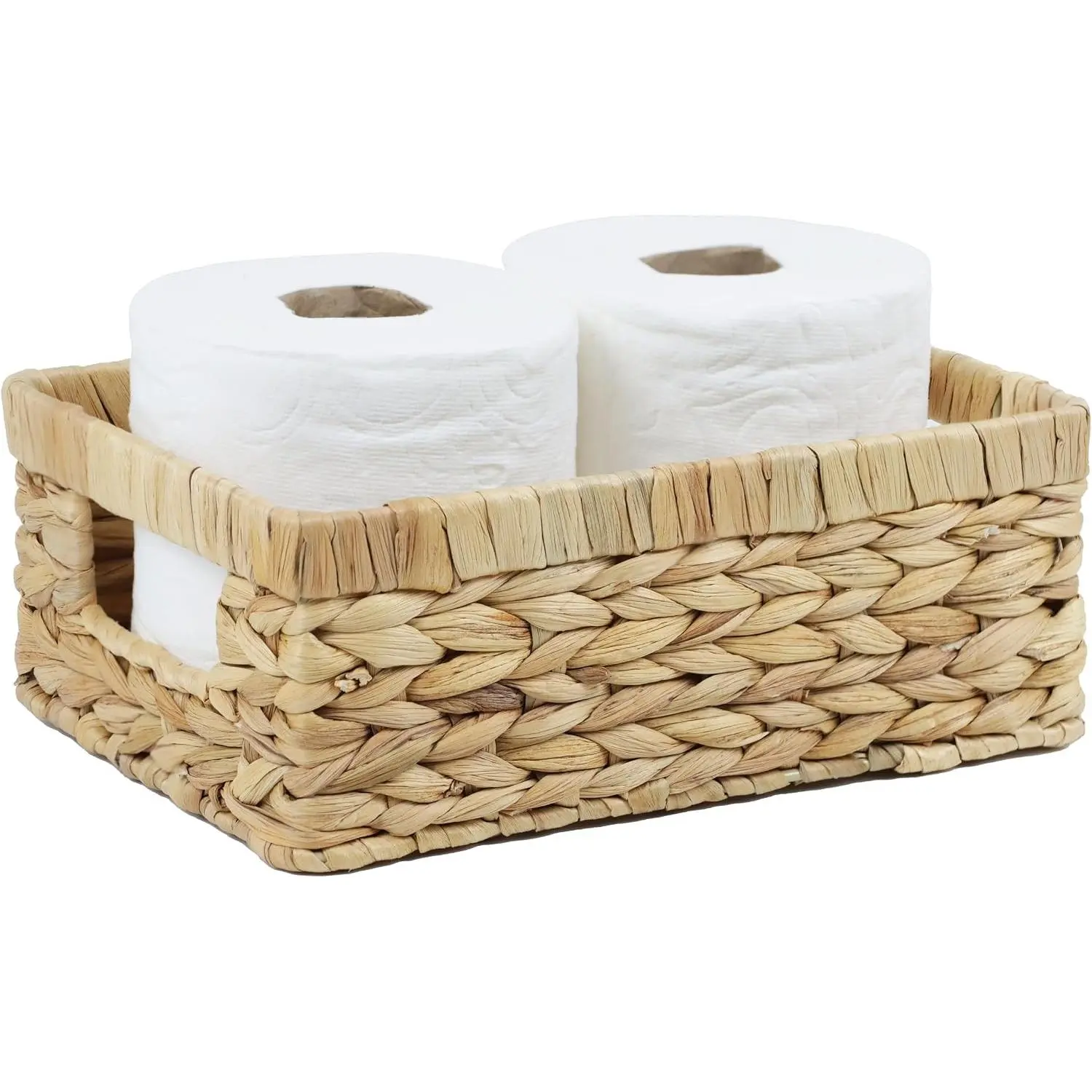 Wicker Baskets for Organizing, Rattan Woven Basket for Storage, Organizer Bins with Built-in Handles, Storage Basket for Shelves (Water Hyacinth, Small)