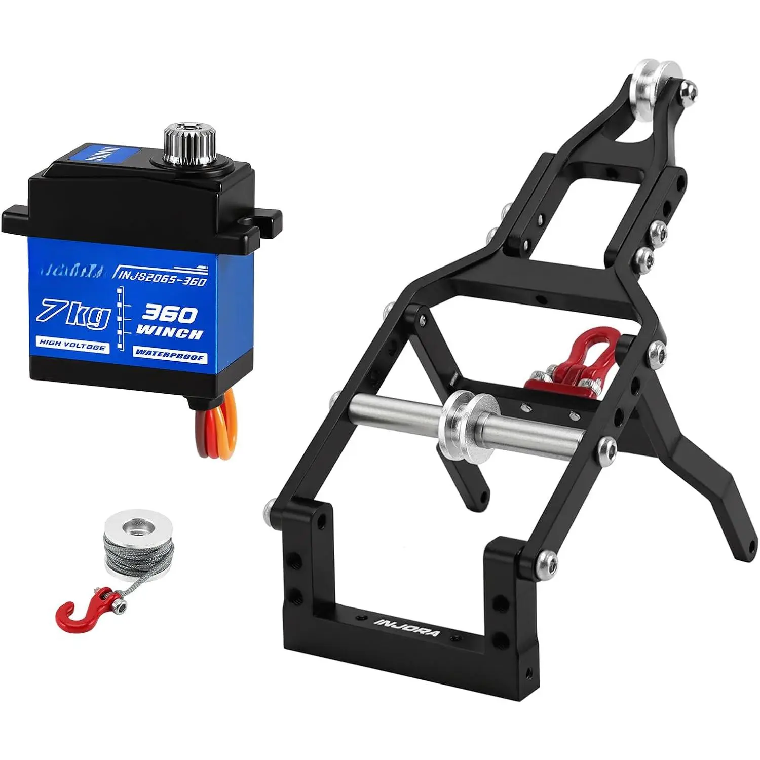 Tow Truck Crane Kit & 7KG INJS2065-360 Winch Servo for 1/24 SCX24(Black