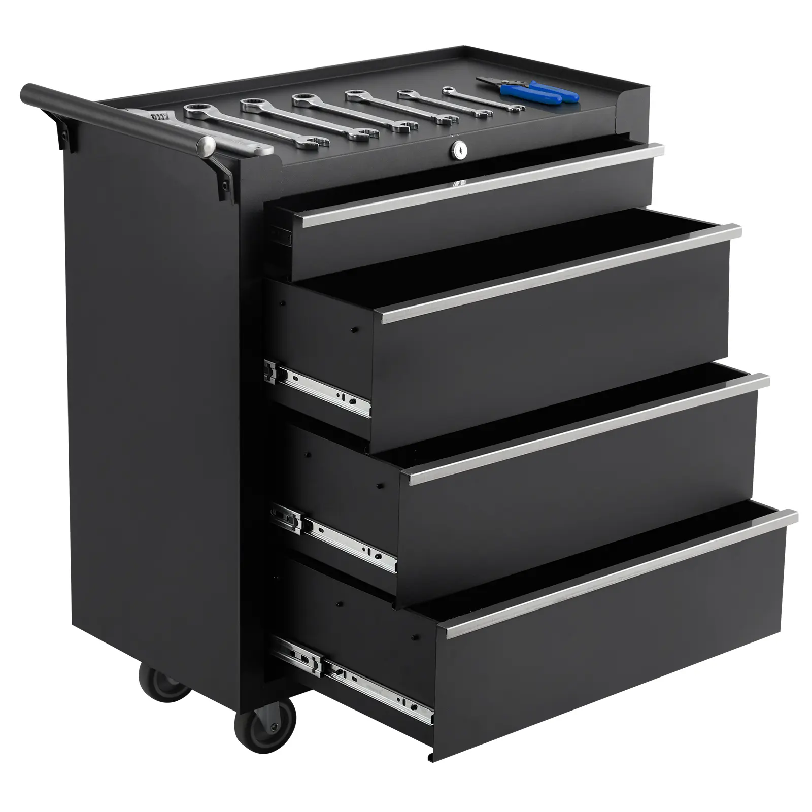 Rolling Tool Chest with Lock and Wheels, 4 Drawer Tool Storage Cabinet with Lockable Casters, Portable Toolbox Organizer with Smooth Ball-Bearing Drawers, Heavy Duty Tool Chest Cart for Garage, Mechanic, Workshop, Shop, Mobile Tool Organizer
