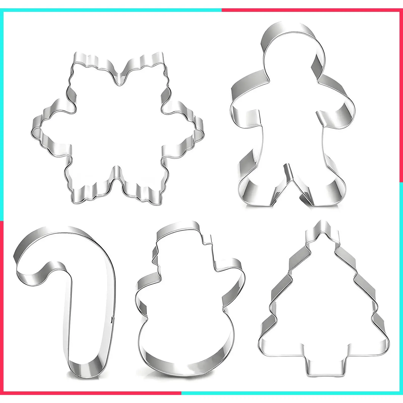 5-Piece Christmas Cookie Cutter Set - Holiday Shapes: Snowman, Christmas Tree, Gingerbread Man, Candy Cane, Snowflake