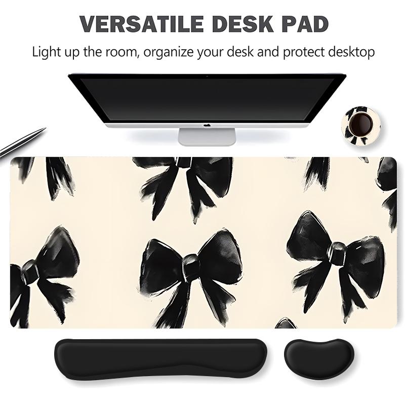Bow Pattern Non Slip Mousepad & Keyboard Wrist Rest & Coaster Set, Ergonomic Wrist Support, Computer Mat Mouse Pad Coaster Set for Home Office Gaming