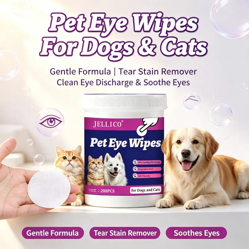 Pet Eye Wipes for Dogs & Cats Gentle Formula, Tear Stain Remover Wipes, Clean Eye Discharge, Eye Crust & Eye Booger, Soothe Eyes, Prevent Eye Infection, Brighten Periorbital Fur
