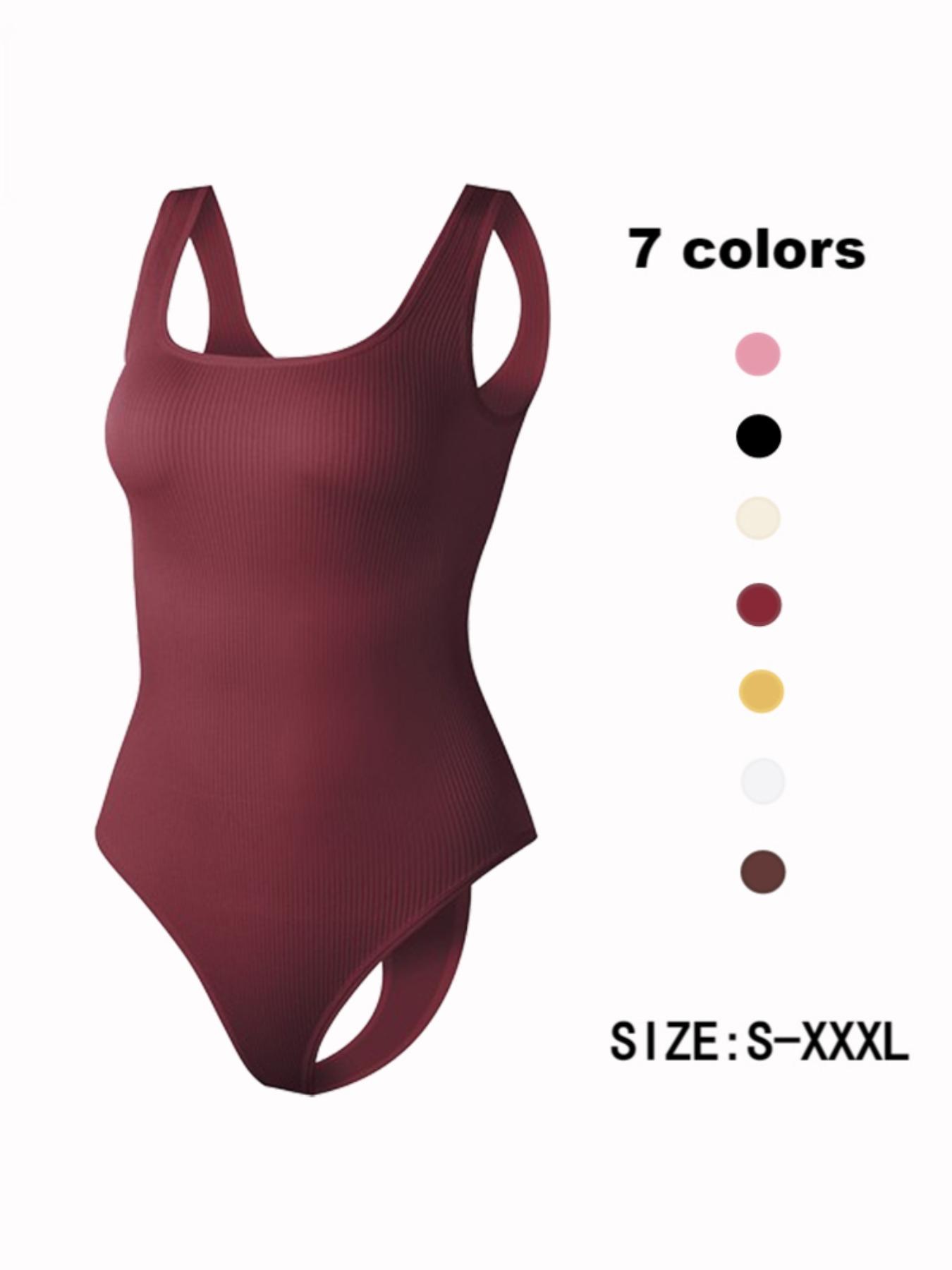 Women's Solid Backless Ribbed Shapewear Bodysuit, Breathable Comfortable Hook & Eye Closure Crotch Shaper, Tummy Control Butt Lifter, Ladies Shapewear for Daily Wear, Invisible Bodysuits