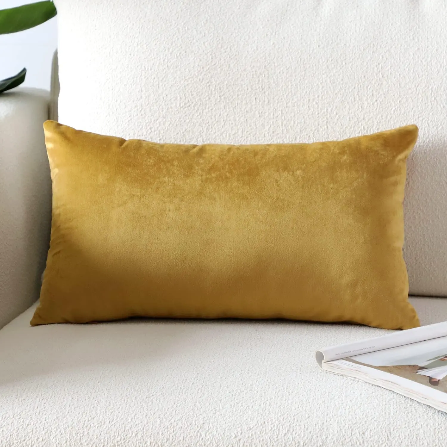 Luxury Velvet Pillow Covers Soft Decorative Square Throw Pillow Covers Case Cushion Covers for Sofa Couch Bedroom Car Decor 12x20 Inch Gold