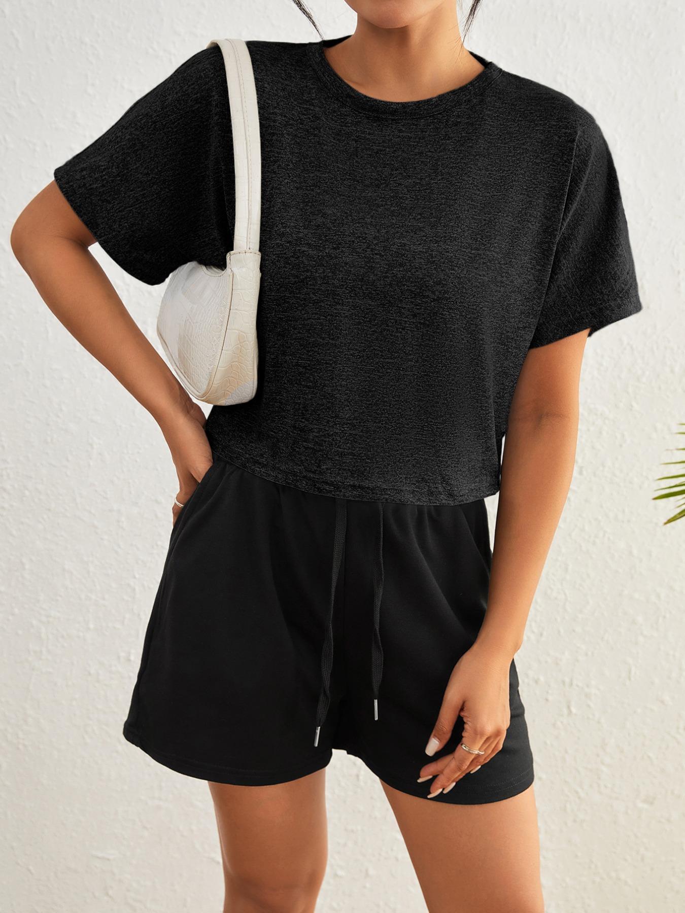 Women's Plain Backless Sports Tee, Casual Cut Out Batwing Sleeve Round Neck Sports T-shirt for Summer, Ladies Sportswear for Indoor Outdoor Wear Hollow Back Activewear