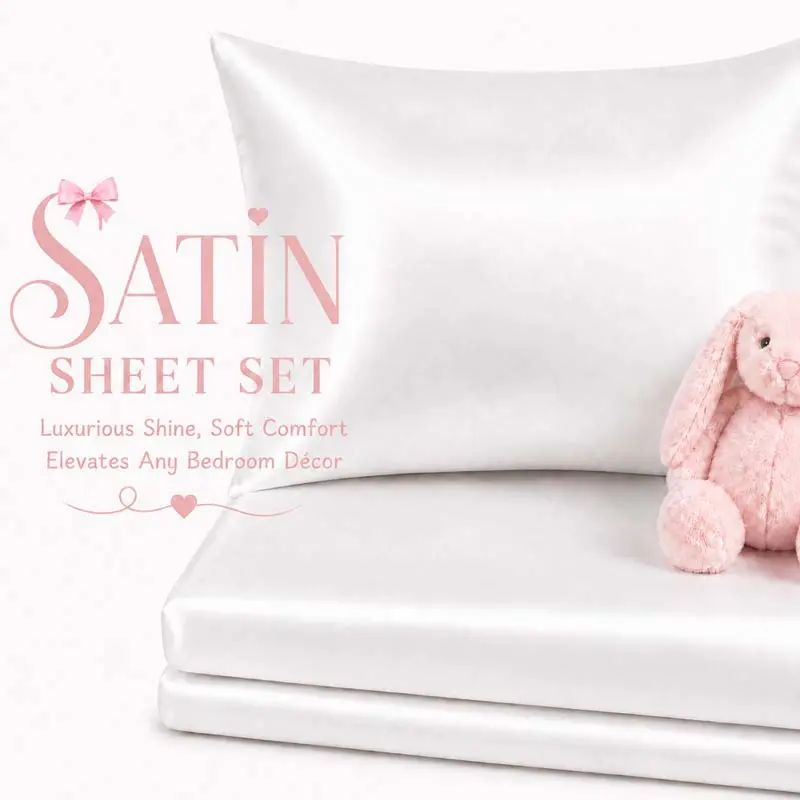 OS OMYSTYLE  3/4 Pcs Cooling Satin Sheet Set, Soft Breathable Bed Sheets with 16 Inch Deep Pocket Fitted Sheet and Pillowcases, Elegant Smooth Machine Washable Bedding for Luxury Bedroom Decor, Hotel Style Comfort, Guest Room and Home ，For Kids&Children