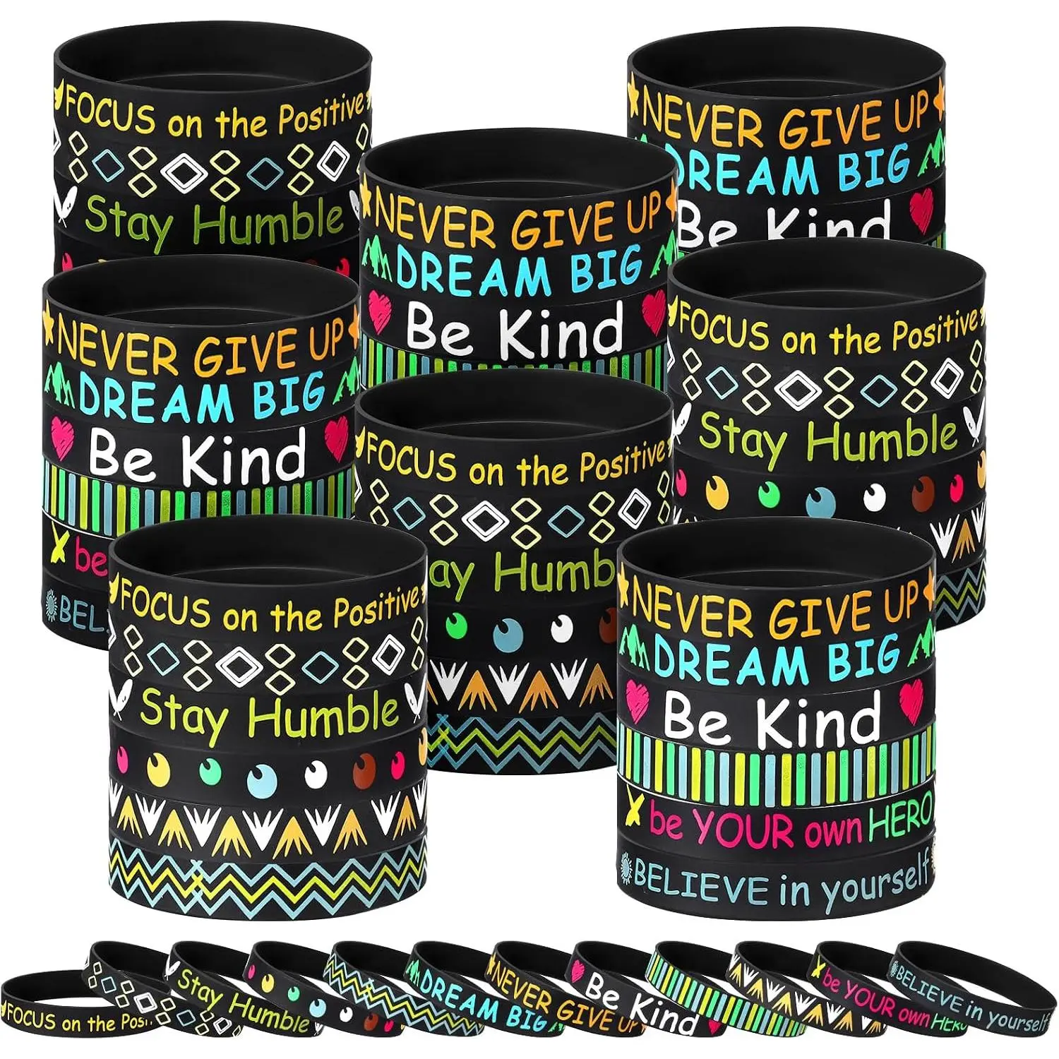 48 count Motivational  Bracelets Motivational Quote Rubber Wristbands Inspirational  Wristband for Teens Women Men School  Office Party Favor Supplies Gifts