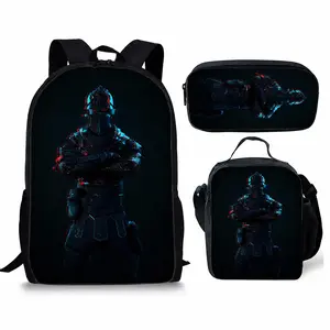 3-Pcs Bookbag Set, 3D Action Shooter Game Pattern Backpack for Gamer, Large Capacity Travel Backpack