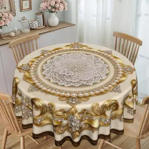 1pc Durable, pearl floral print round tablecloth for kitchen and dining, made of 120g/m² twill polyester, protects furniture, party and gathering decoration, adds vibe to your table, suitable for hotels, restaurants, banquets, and home use