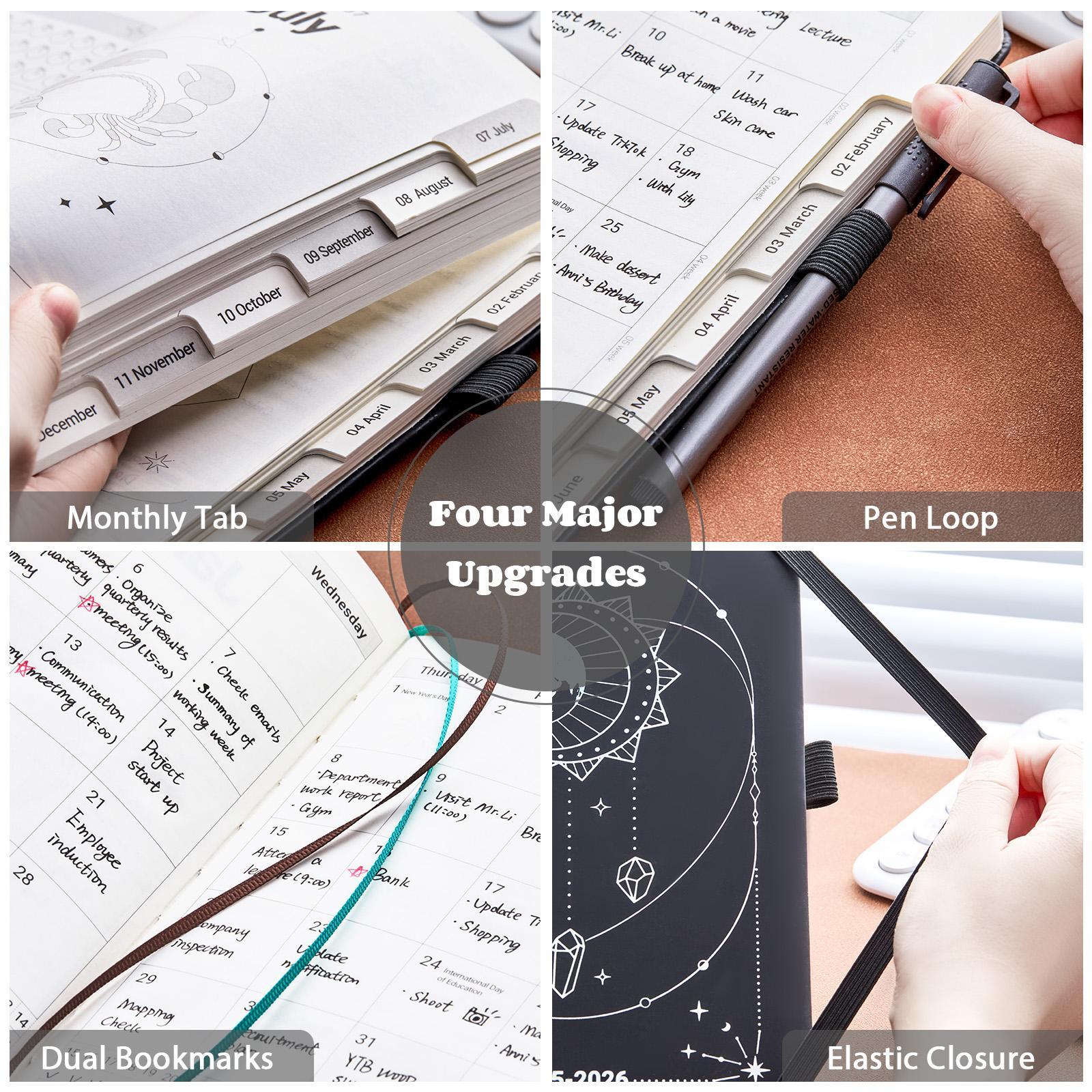 A5 PU Leather Cover Notebook, Weekly & Monthly Planner Diary, School Agenda Organizer, Learning Office Supplies, Multilingual Inner Pages