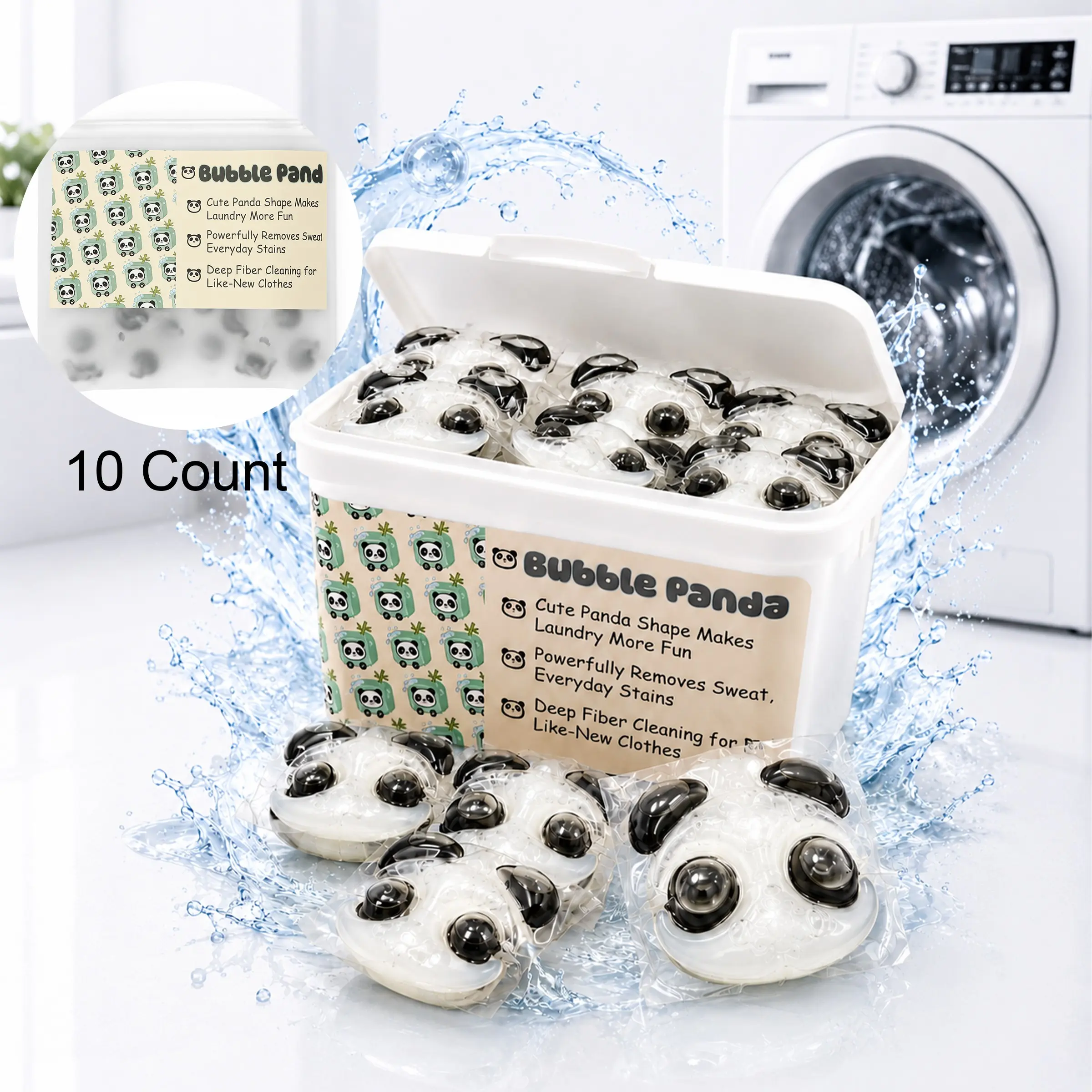 Panda Shape Laundry Capsules, 50 Count, Deep Cleaning, Quick Dissolve, Suitable for Home, Dorm, Self-Service Laundromat, Front Load & Top Load Washers