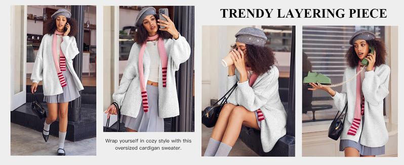 Saodimallsu Womens Oversized Cardigan Sweaters Open Front Chunky Knit Casual Long Lantern Sleeve Fall Sweater Coats chunky  cardigans  for  women