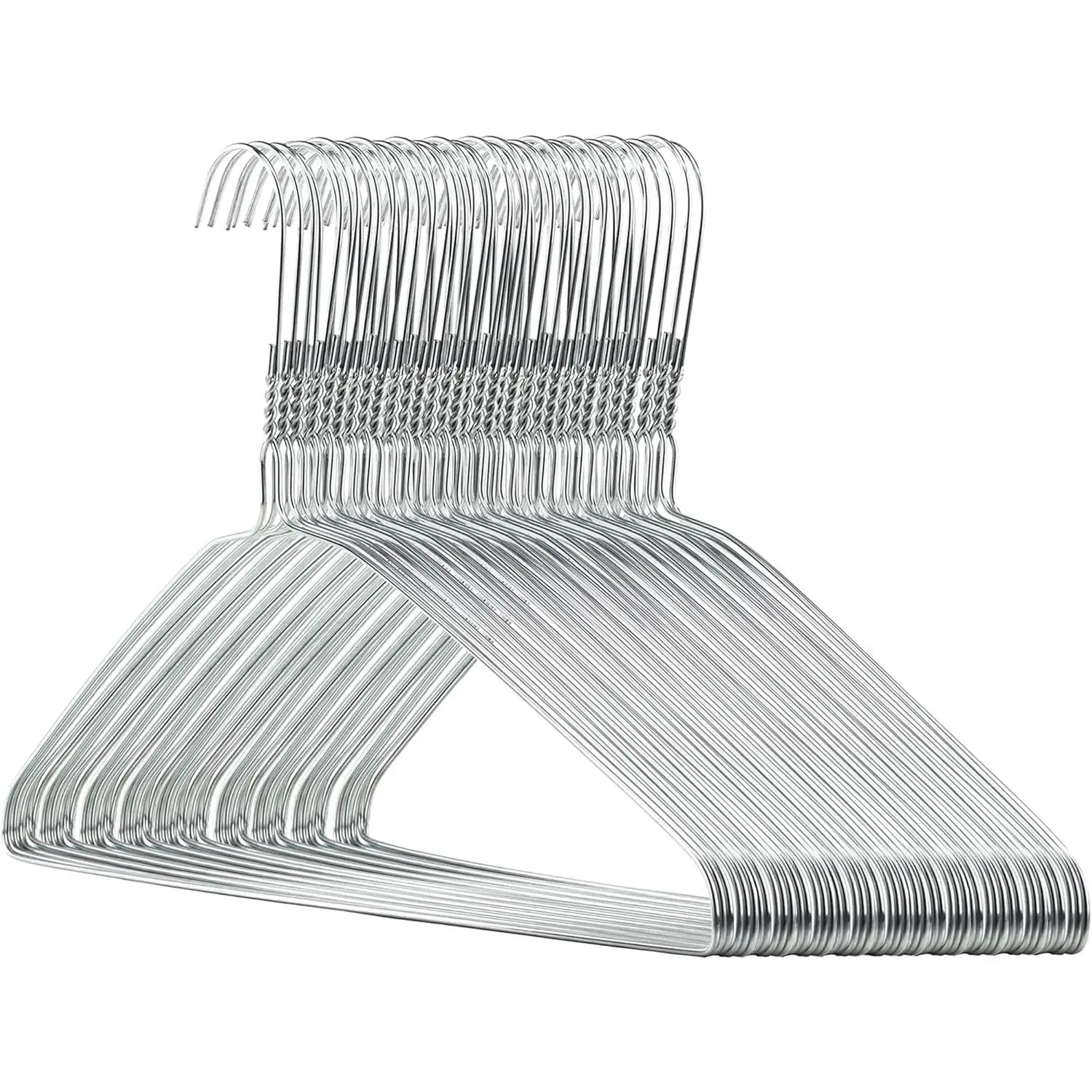 Silver Metal Wire Clothes Hangers 16inch 13 Gauge Clothes Garment Coat Hanger (50 Pack)
