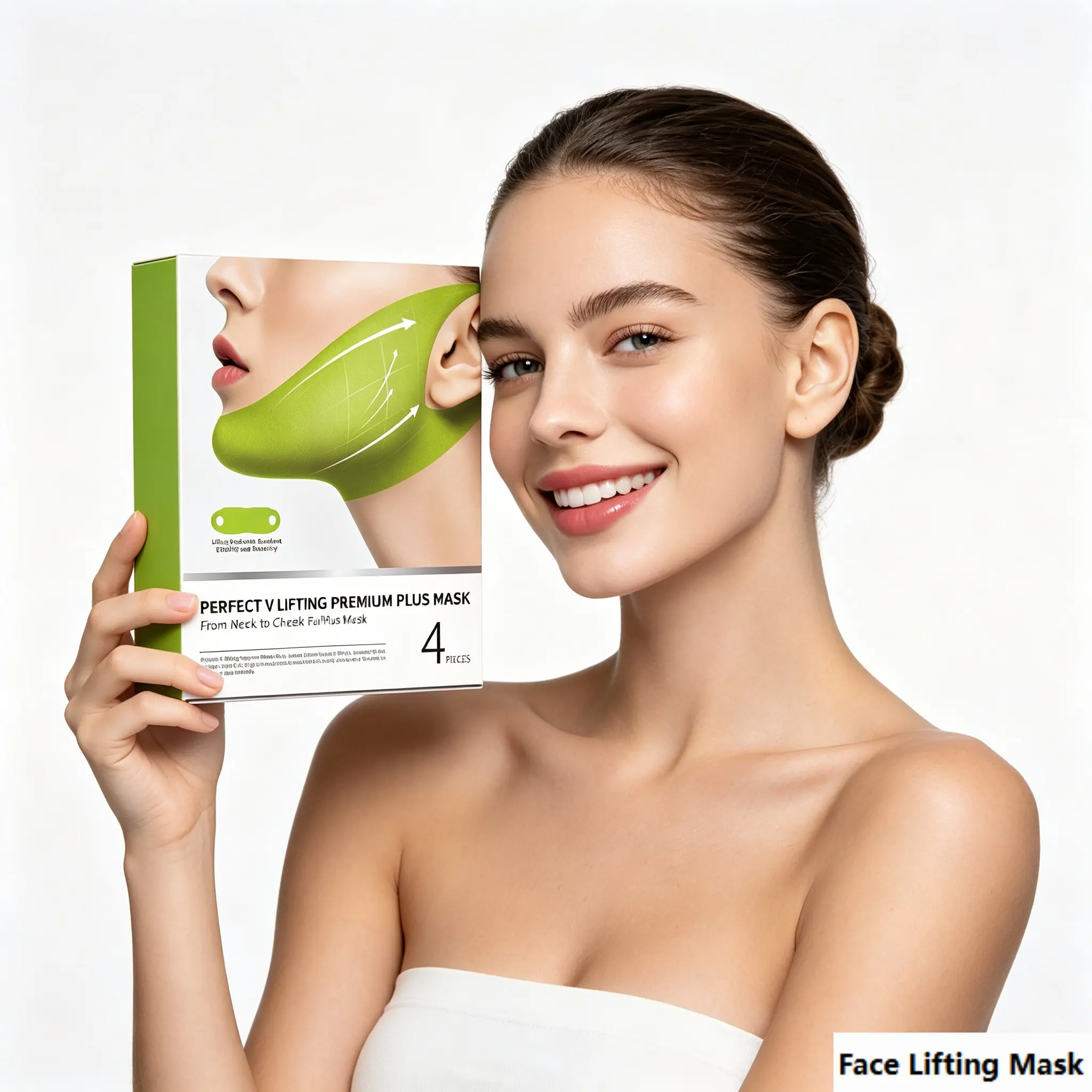 Physical Lifting V Face Ear-Hook Mask, 4 Pcs Box, Cactus Collagen Bandage, Tighten Jawline, Improve Double Chin, Nylon Fabric + Water Gel