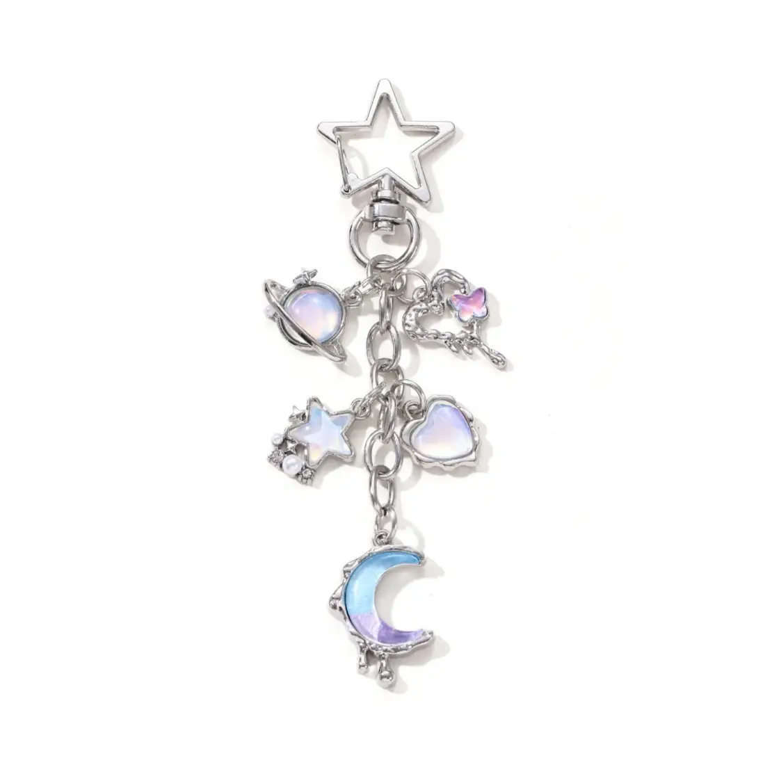 Star Cross Heart Wings Moon Stone Keychain, Fashionable Alloy Keychain, Fashion Classic Baroque Y2K Style Car Bag Pendant Gift, Memorial Present for Friends Family, Stylish Keychain