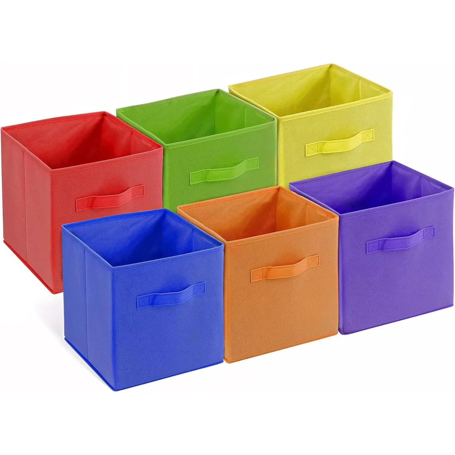 6 Packs 11 Inch Rainbow Color Storage Cube Bins, Colorful Storage Baskets For Nursery, Kids Room, Fabric Baskets For Toys, Clothes, Boho Cube Bins for Classroom Organization & Storage