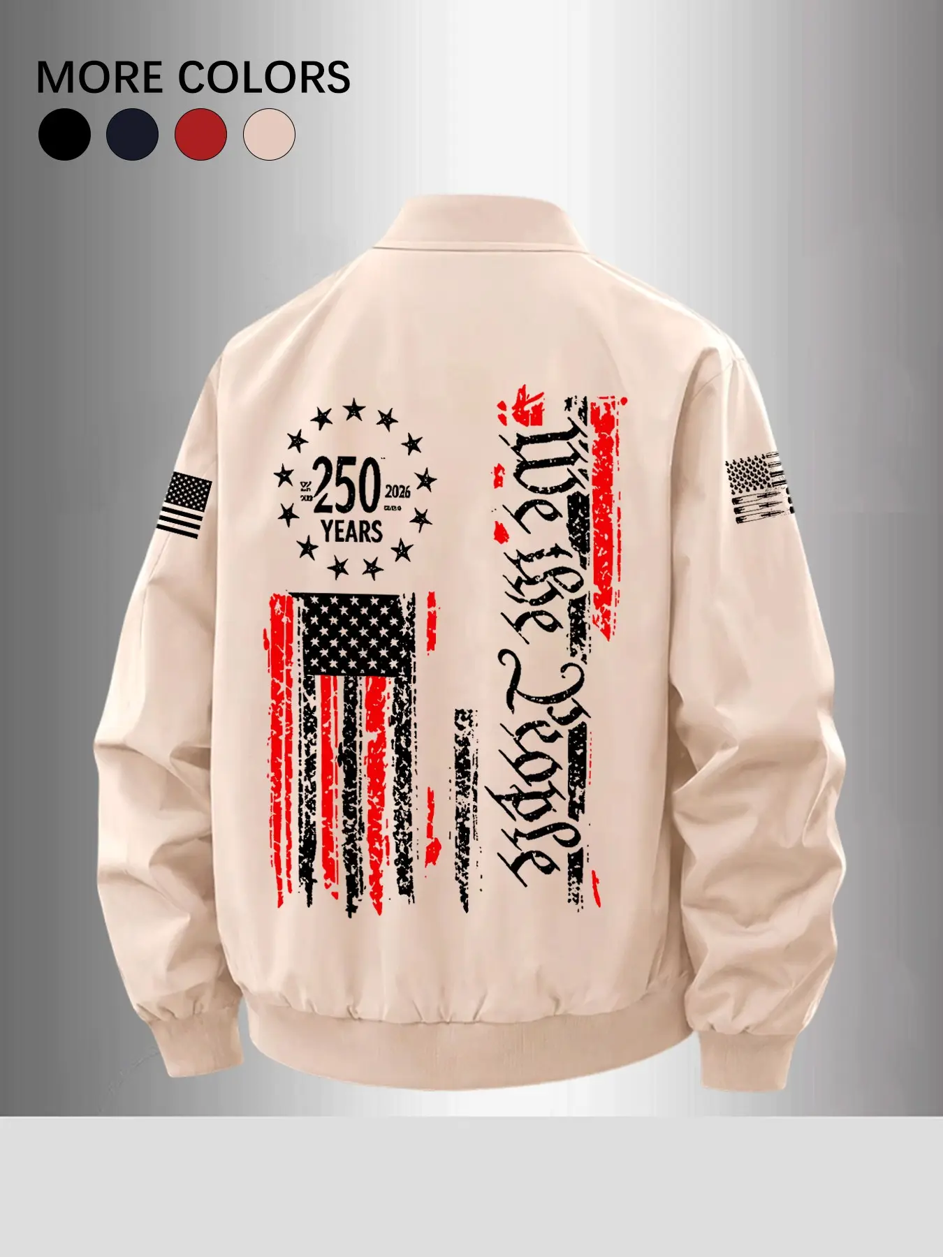 Men's Multicolor Vintage Star-Spangled Banner Jacket, Gothic Letter Baseball Coat, American Patriotic Retro Style, Stand Collar Flight Jacket