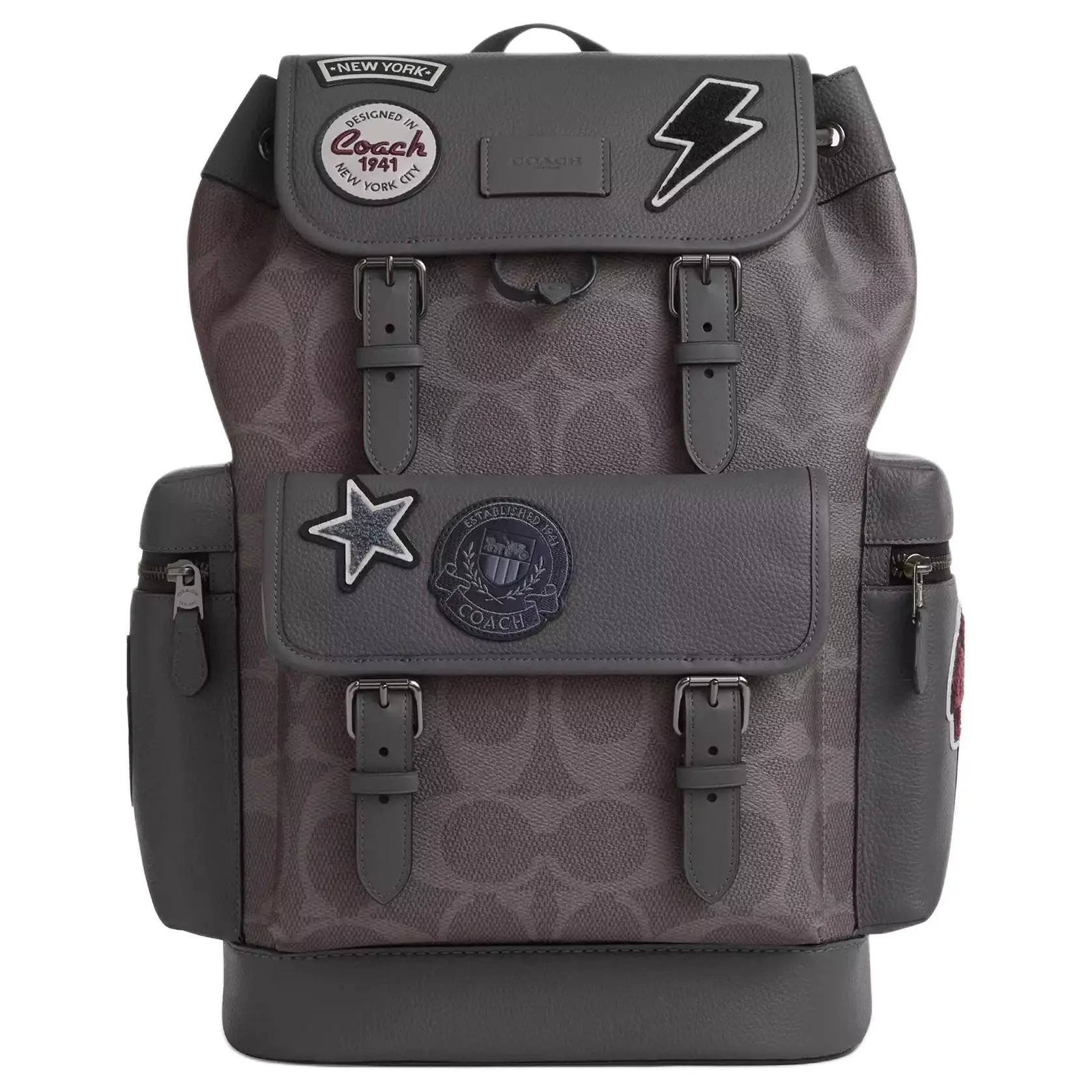 COACH Sprint 29 Monogram-Embellished Leather and Faux-Leather Hybrid Backpack for Men, Large Size, Gray-Tone Copper