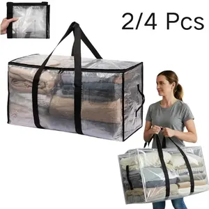 2/4 Pack Large Clothes Storage Bags, Waterproof Oversized Moving Bag with Reinforced Handles and Lid, Clothes Bedding Storage, Heavy Duty Packing Totes Supplies for Dorm Room Apartment,Large Moving Bags with Zippers & Carrying Handles, Heavy Duty Storage