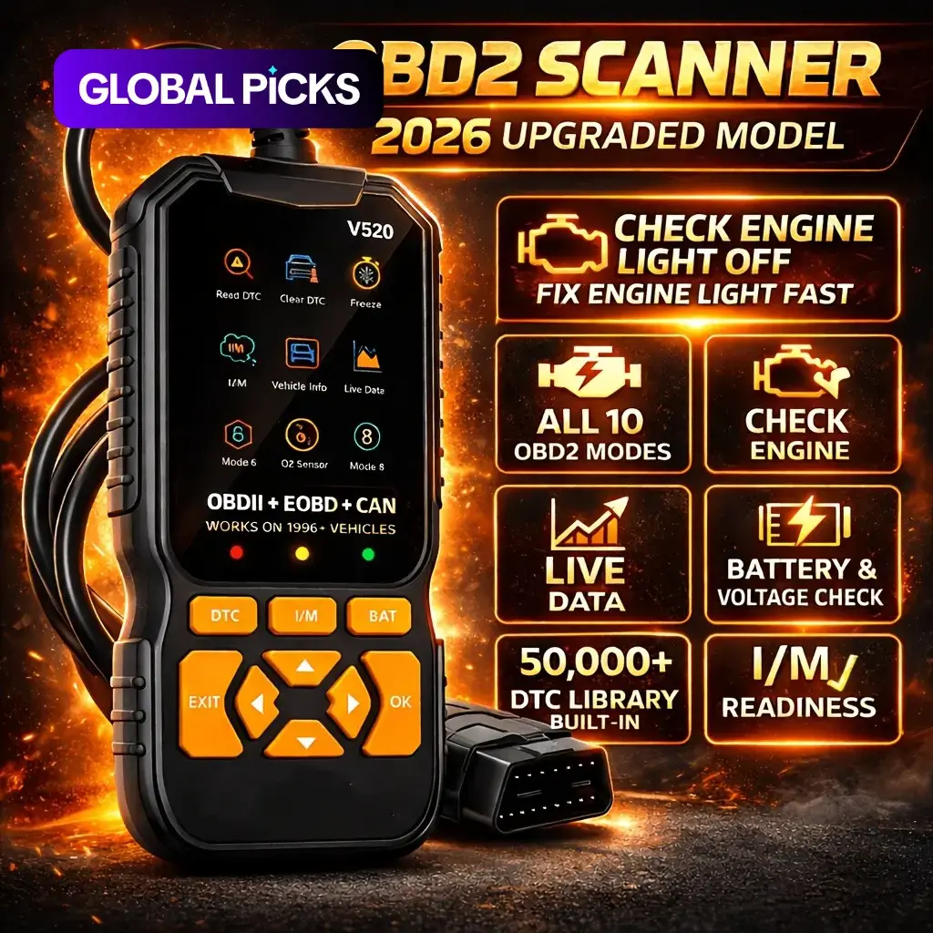 V520 Professional Obd2 Scanner, Engine Fault Detector, Code Reader, Automotive Diagnostic Tool, Car Diagnostic Tool, Battery Tester, Supports 10 Languages, Compatible with Obd Ii Vehicles