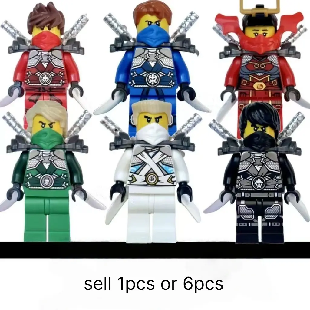 Samurai-armored ninja-style minifigures, warrior minifigure collection set with accessories, ideal as desktop ornaments